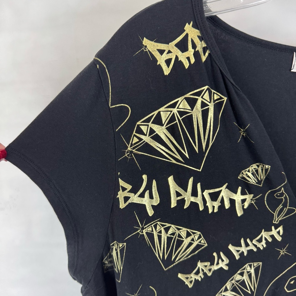 Baby Phat Black Gold Graphic Top Plus‎ Size 3X Short Sleeve Blouse Y2K - Picture 3 of 10